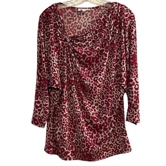 Kenar Women's M Fuchsia Leopard Print 3/4 Sleeve Blouse - Picture 1 of 8